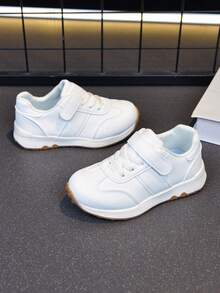 Children's Simple White Sneakers, Hook And Loop Easy On/Off, Soft Sole Fashionable Baby Spring/Autumn Casual Shoes - White - View 2