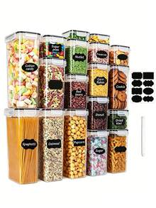 Juego de 30/42 piezas de recipientes herméticos para almacenar alimentos con tapas y etiquetas, botes transparentes para organizar la despensa, frascos de cocina apilables para pasta, cereales, harina, café y aperitivos - Ver 2