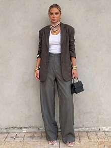 Women's Solid Color Loose Curved Leg Pants, Minimalist Office Casual Daily Commute All Season - Grey - View 5