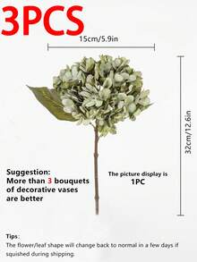 1/3/6 Artificial Hydrangea Bouquets, Artificial Flowers And Plants, Room Decorations, Autumn Garden Decorations, Table Decorations, Birthday Party Decorations, Wedding Flower Baskets, Bridal Bouquets, Home Decor, Dining Room, Bedroom, Windowsill Decorations, Vase Decorations, Valentine's Day Gifts, New Year Decorations, Outdoor Gardens, Back-To-School Season. - Green - View 12