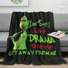 The Grinch 1 buah Selimut Bulu Flanel Cetak Digital Monster Hijau Selimut Hangat untuk Tidur Siang Liburan Natal - Kartun Berwarna-warni - View 2