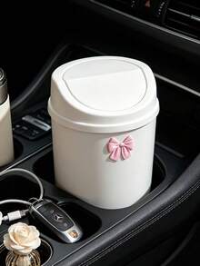 Cute Bow Decor Desktop Trash Can, Mini Desktop Wastebasket, Portable Countertop Trash Can, Flip Lid With Cover, Suitable For Bedroom, Dorm, Office, Vanity, Countertop, Home Essential, Unique Birthday Gift, Back To School Gift, Holiday Gift, Party Gift - A - View 3