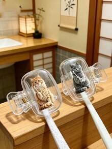 Portable Cat Printed Toothbrush Travel Box For Grooming, Cute Looking Travel Home Storage Organizer With Ventilation Holes, Toothbrush Holder, Plastic Sanitary Toothbrush Box, Waterproof And Dustproof Storage Bracket - Multicolor - View 3