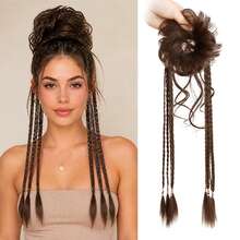 Women's Braided Bun With Boxer Braids & Tendrils, High Temperature Synthetic Fiber, Adds Volume, Easy To Wear For Daily, Travel, Party, Halloween & Christmas - Dark Brown - View 5