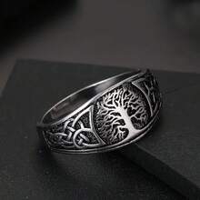 Tree Of Life Celtic Knot Men's Ring, Distressed Silver Black Embossed Pattern Ring, Personalized Men's Accessory, Christmas Gift - Multicolor - View 2