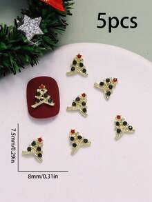 5 Metal Christmas Tree Nail Ornaments Christmas Nail DIY Nail Supplies - Multicolor - View 5