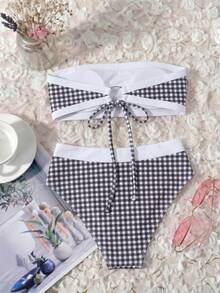 European And American Minimalist Black And White Polka Dot Detachable Shoulder Strap Slimming Bikini 2 Pieces Set Beach Vacation Outfit - Black and White - View 3