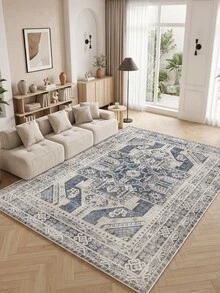1pc Light Blue Bohemian Living Room Rug. Suitable For Kitchen, Dining Room, Bedroom, Room Holiday Decor, Indoor/Outdoor, Office, Lobby, Anti-Slip Doormat, Bathroom Rug, Hallway, Study Gaming Area Rug. - Dusty Blue - View 5