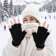2PCS Women's Autumn/Winter Versatile Thermal Lined Warm Half-Finger Gloves, Suitable For Office, Study, Writing, Driving, Cycling, Open Finger Design For Flexible Operation | Suitable For Halloween, Thanksgiving, Christmas - Multicolor - View 6