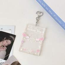 1pc Cute Angel Wings Acrylic Photocard Holder With Keychain, Transparent Heart K-Pop Photo Card Sleeve, Anime Merch Bag Charm Pendant For Girls - Multicolor - View 15
