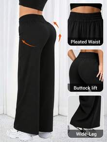 Women's High Waist Wide Leg Pants, Women's Yoga Pants | Women's Fitness Pants | Women's Sports Pants Black - Black - View 2
