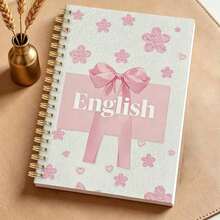 1pc A5 Size English Practice Notebook, Spiral Bound, Pink Floral Design Cover With Cute Pink Bow Decoration, Pen-Style Language Learning Workbook With Spiral Line Pattern, Suitable For Students' English Course Practice - One Book (50 Pages, 100 Pages) - View 8