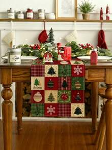 1pc Festive Atmosphere Christmas Tree Gift Gathering Table Runner, Winter Kitchen Table Decor, Family Celebration Decoration - Dark Green - View 5