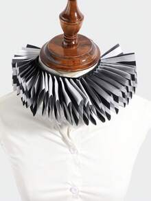 1pc Vintage Gothic Clown Style Black & White Striped 3D Pleated Ruffle Collar, Party Cosplay Shirt Decoration Detachable Fake Collar, Unisex - Multicolor - View 3