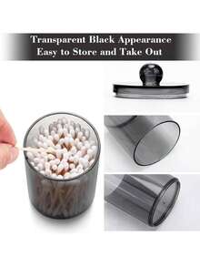 Dispenser Tempat Cotton Bud, Cocok untuk Cotton Bud dan Tusuk Gigi - Set Toples Apotek Plastik Hitam 10 Oz, Cocok untuk Penyimpanan dan Pengorganisasian Kamar Mandi, Kotak Penyimpanan Rias Wajah - Beraneka warna - View 7