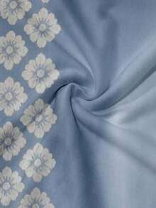 Men's Floral Trim Cuban Collar Long Sleeve Shirt, Light Blue Casual Button-Up Top - Multicolor - View 6