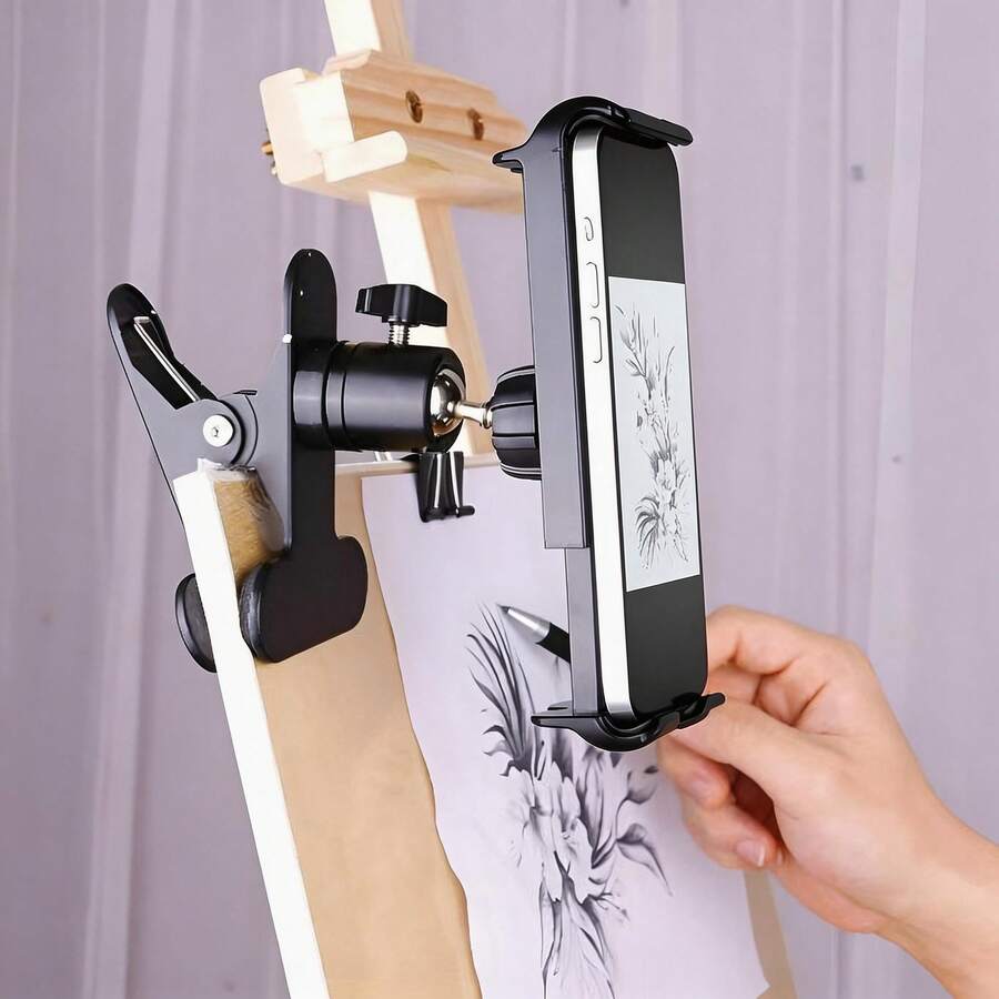 Artist Easel Tablet Stand And Phone Holder, Compatible With IPhone, 10.16 - 27.94cm Tablets, Clip-On Mounting Bracket For Office, Studio Drawing Board, Artist Tablet/Easel, Clip-On - Cabinet - View 1