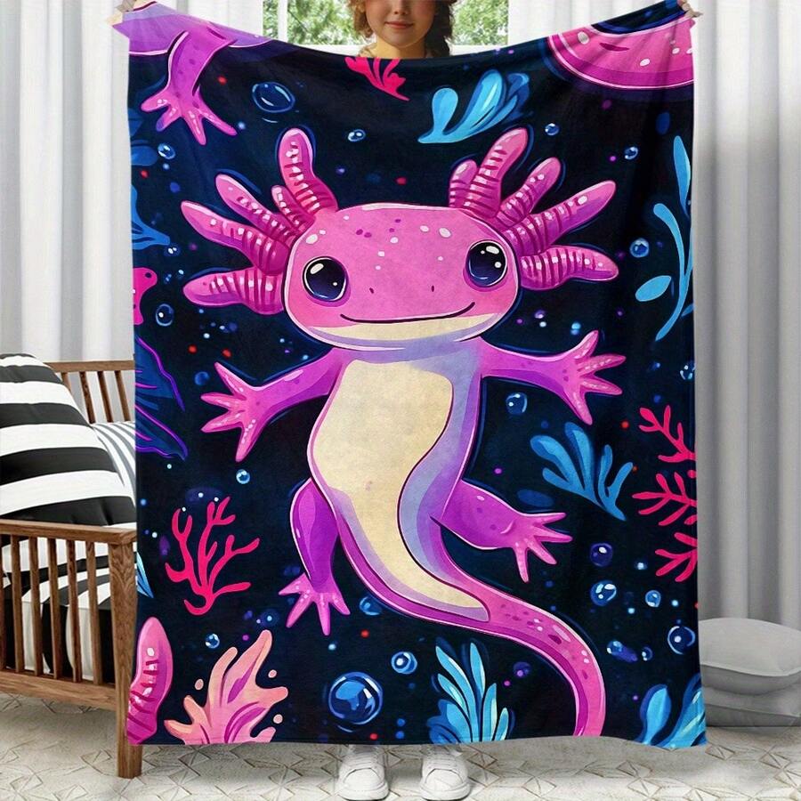 1pc A Lightweight Flannel Throw Featuring A Pink Lizard Design, Perfect ...