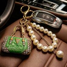 1 Ladies Fashion Metal Key Chain, Beaded Chain Car Key Pendant, Elegant Handbag Accessories, Suitable For Holiday And Birthday Gifts - Old Gold - View 7
