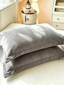 1PC/2pcs Velvet Solid Color Pillowcase, Soft Cozy Plush Pillow Cover For Bedroom Decor, 1PC - Dark Grey - View 5