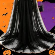 1pc High Quality Halloween Carnival Double Layer Mesh Transparent Hooded Cape Witch Costume Vampire Bride Solid Color Cloak For Adults - Multicolor - View 6
