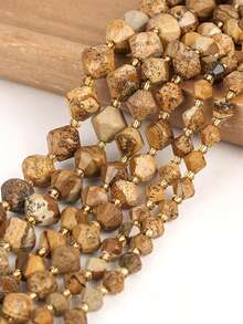 1 Strand 6/8/10MM Natural Stone Pyramid Shape Picture Jades Spacer Beads For Jewelry Making Diy Bracelets Accessories - Khaki - View 2