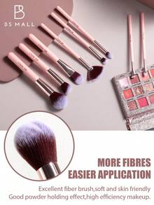 BS-MALL 8Pcs Travel Makeup Brush Set Pink Vegan Synthetic Portable Small Size Face Cosmetic Brushes - Pink - View 2
