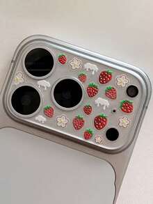 Miếng dán ống kính và phim bảo vệ ống kính hình trái tim hoa dâu tây cho bé gái, tương thích với iPhone 18 Pro Max, 18 Pro, 17 Pro Max, 17 Pro, 16, 15, miếng dán bảo vệ ống kính 18Promax - Hoa dâu tây - Xem 3