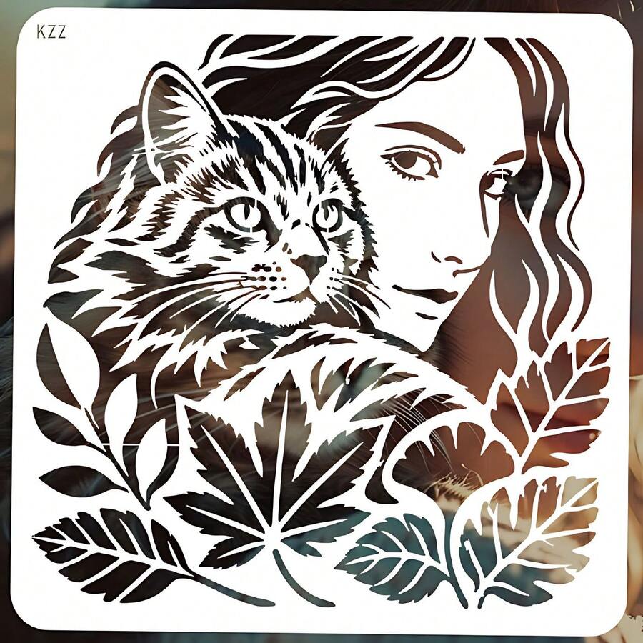 Luxury Cat Portrait Painting Stencil, Reusable Animal Face Art Template For Wall Decor, Fabric, Canvas, Pillow, Frame & DIY Home Decoration - Single Piece - View 1