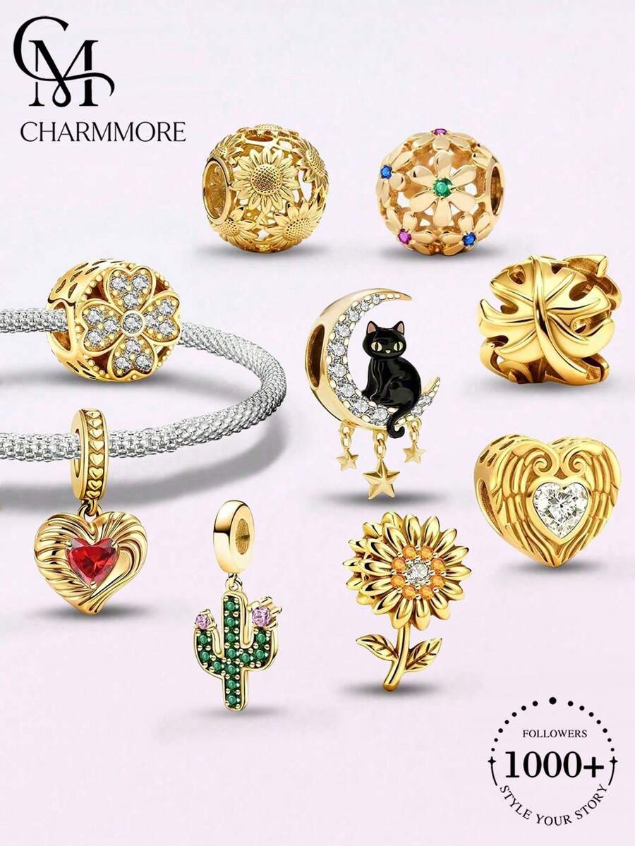 1pc Heart Shaped Pendant Charm Bead, Suitable For Women's Bracelet DIY Jewelry Making And Daily Wear Accessories