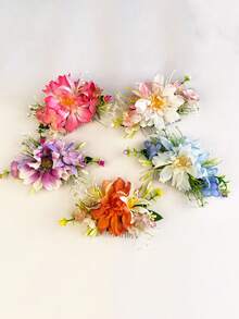 DUOJIAOYAN 1pc New Style Artificial Fabric Solid Color Flower Greenery Hair Comb Suitable For Daily Side Updo Half-Up Hairstyle Wedding Styling Women Dress Up Photography - Multicolor - View 3