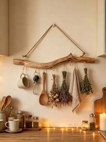 1/2pcs Driftwood Decorative Branch Farmhouse Style Home Wall Hanging Decor With 5 Hooks Hanging Jewelry Storage Rack - Multicolor - View 7