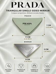 Prada Triangle Single-Sided Mirror, 9*5cm, Single Piece, Clear Image, Lightweight And Portable, Includes Storage Pouch, Suitable For Touch-Ups On The Go And Travel - Green - View 4