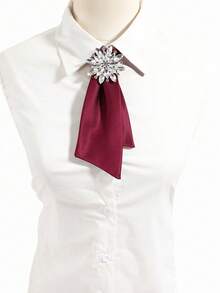 1pc French Vintage Double Layer Satin Rhinestone Women's Necktie, Banquet Commute Formal Shirt Decoration Accessory - Multicolor - View 3