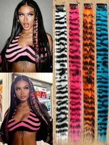 Leopard Print Mixed Color Hair Extensions Y2K Street Style - Multicolor - View 1