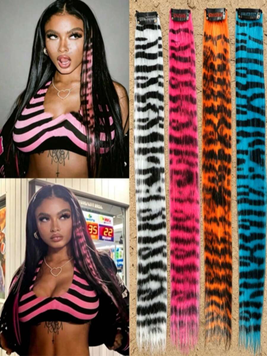 Leopard Print Mixed Color Hair Extensions Y2K Street Style - Multicolor - View 1