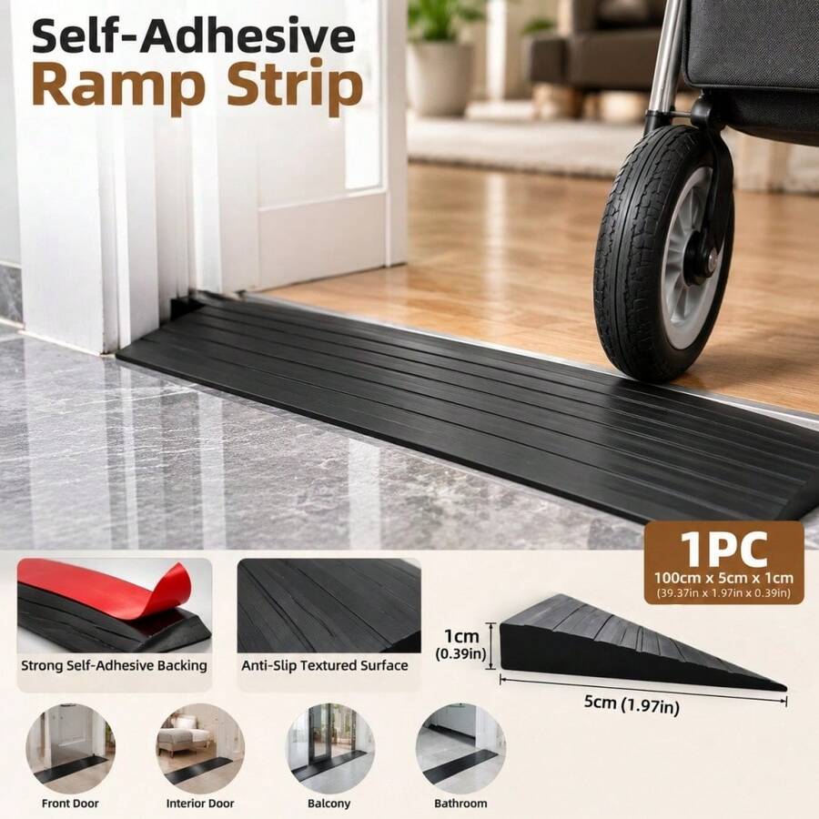 1pc 39.37 Inch PVC Self-Adhesive Ramp Strip, Door Threshold Floor Gap Slope Transition Decorative Strip, Self-Adhesive Edge Ramp Cover Plate, Home Decor Use - A - View 1