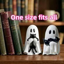 Cute Halloween Ghost-Shaped Black Cat Figurine, 3.5 Inches (Mini Size), Resin Material, Suitable For Multi-Layer Tray Decoration, Aesthetic Shelf Display Or Desktop Ornament; Also An Ideal Gift For Cat Lovers, Halloween Decor Figurine, Halloween Gift - Halloween B - View 11