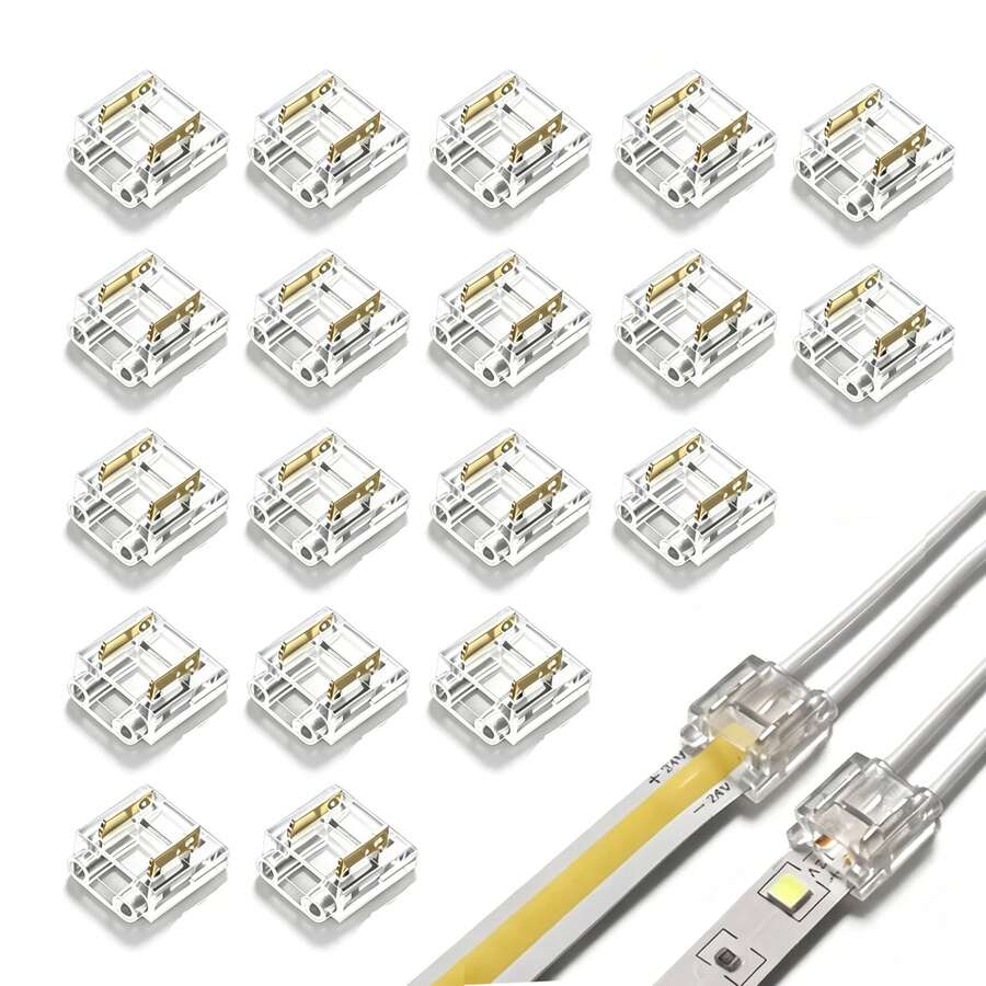 19pcs 2-Pin 8mm LED Strip Connectors, PCB To Wire Quick Wiring Terminals, Transparent Snap Connectors, Compatible With 5V/12V/24V COB/SMD LED Strips, Solderless Home Lighting DIY Accessories - 19Pcs-yOA2P-8mm - View 1