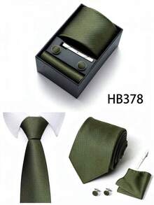 1 Set Solid Color Diagonal Stripe Men's Tie, Pocket Square, Cufflinks And Tie Clip 4-Piece Set, Premium Gift Box, Suitable For Formal Business, Formal Interview, Casual, Banquet And Gathering - Color Mixing - View 3
