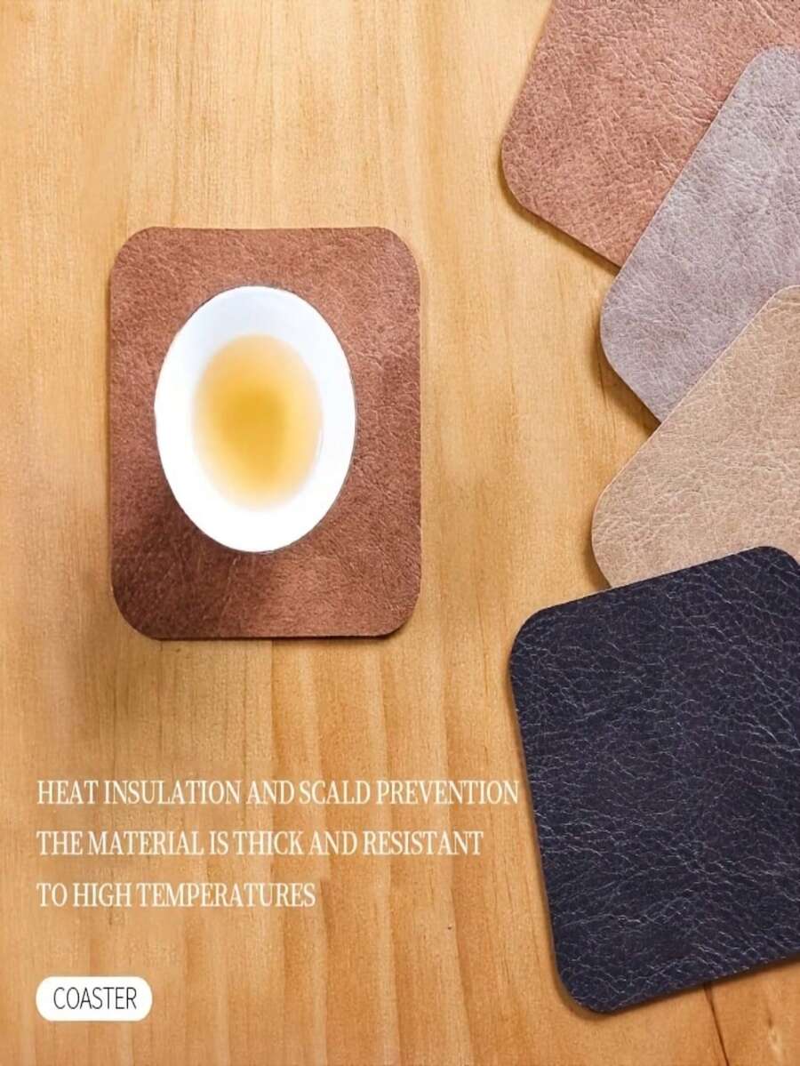 2pcs/1pc European Vintage PU Leather Coasters Multi-Purpose Desk Mat Protector For Office Home Desktop, Compatible With Ceramic Water Cups, Mugs, Cafes, Guest Rooms, Prevent Water Stains On Desktops, Enhance Guest Experience, Add Texture To Workspace