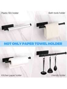 1 Kitchen Paper Towel Holder, Black Wall-Mounted Paper Towel Rack, For Home Use - Black - View 6