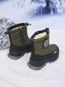 Children's Winter Snow Boots, Boys' Warm Suede Lining, Side Zipper Straps, Thick Soled Outdoor Boots Suitable For Infants And Young Children - Green - View 4