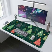 Green Christmas Tree Pattern Gaming Mouse Pad, Non-Slip Rubber Desktop Mat, Smooth Glide Surface, Suitable For Computer Laptop Office Home, Holiday Abstract Art Decor, Back To School Supplies - A - View 5