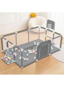 Corralito para Bebé, Corral de Gimnasio y Juegos Infantil, y Divertido, Área de Actividades Plegable y Portátil, Ideal para Estimulación y Entretenimiento en Casa - Gris Claro - Ver 7