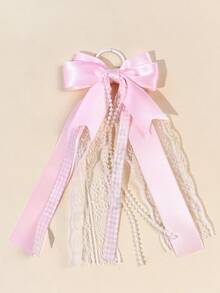 1pc Sweet & Cool Aesthetic Patchwork Bow Charm Pendant, Pearl Chain Bag Accessory, Travel Photo Outfit Decoration - Multicolor - View 7
