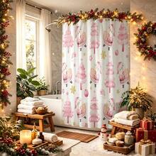 1pc Christmas Tree Print Shower Curtain, Abstract Vintage Polyester Fabric Shower Curtain With 12 Hooks, Suitable For Christmas Bathroom Or Bathtub Decor - Multicolor - View 8