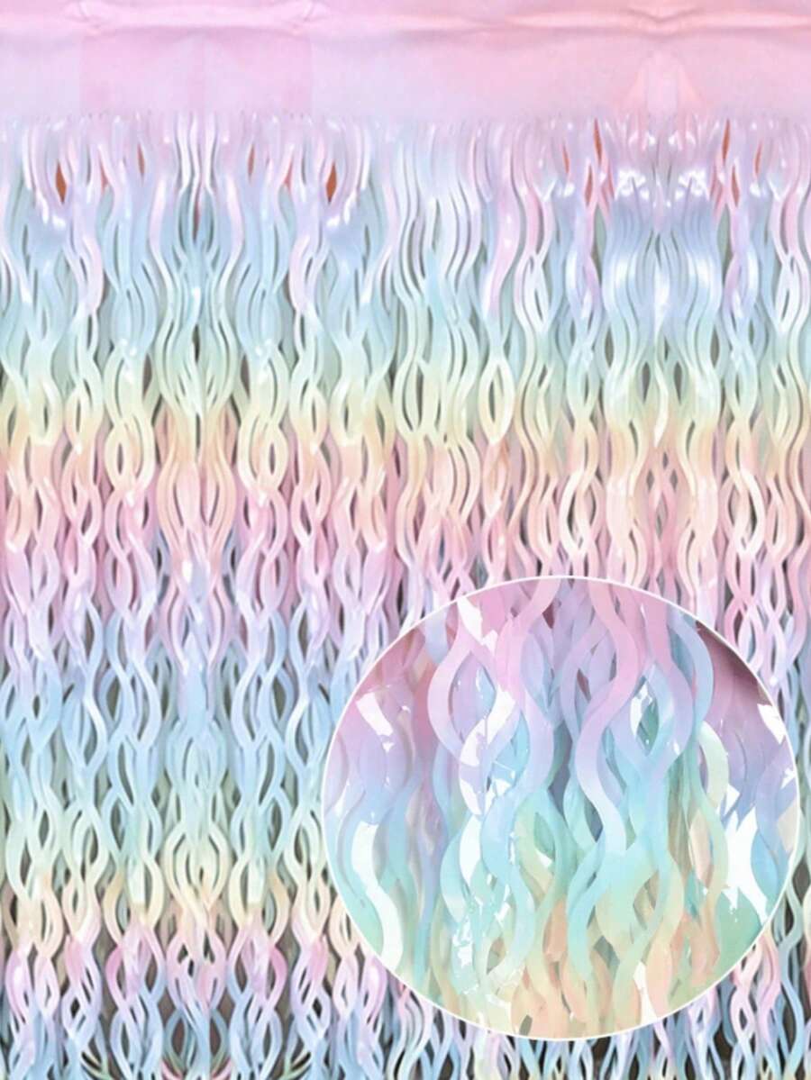14/8/2/1pc Macaron Pastel Wave Fringe Curtain, Gradient Tinsel Streamer Backdrop, Colorful Party Decoration Background For Birthday, Bridal Shower, Wedding Photo Booth Wall Decor - View 1