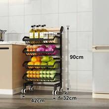 Foldable Carbon Steel 3-Tier Storage Trolley on Wheels - Wire Basket Vegetable Rack, Tiered Fruit Bowl, Kitchen Storage Cart, Slim Gap Organizer, Multi-Purpose Rolling Rack - Gris Claro - Ver 5