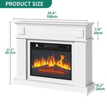 Yitahome 39 Inch Free Standing White Electric Fireplace With Surround, Modern Realistic LED Flame, 16 Color LED Light Strip, 7 Day Programmable Remote Control & Timer - White - View 3